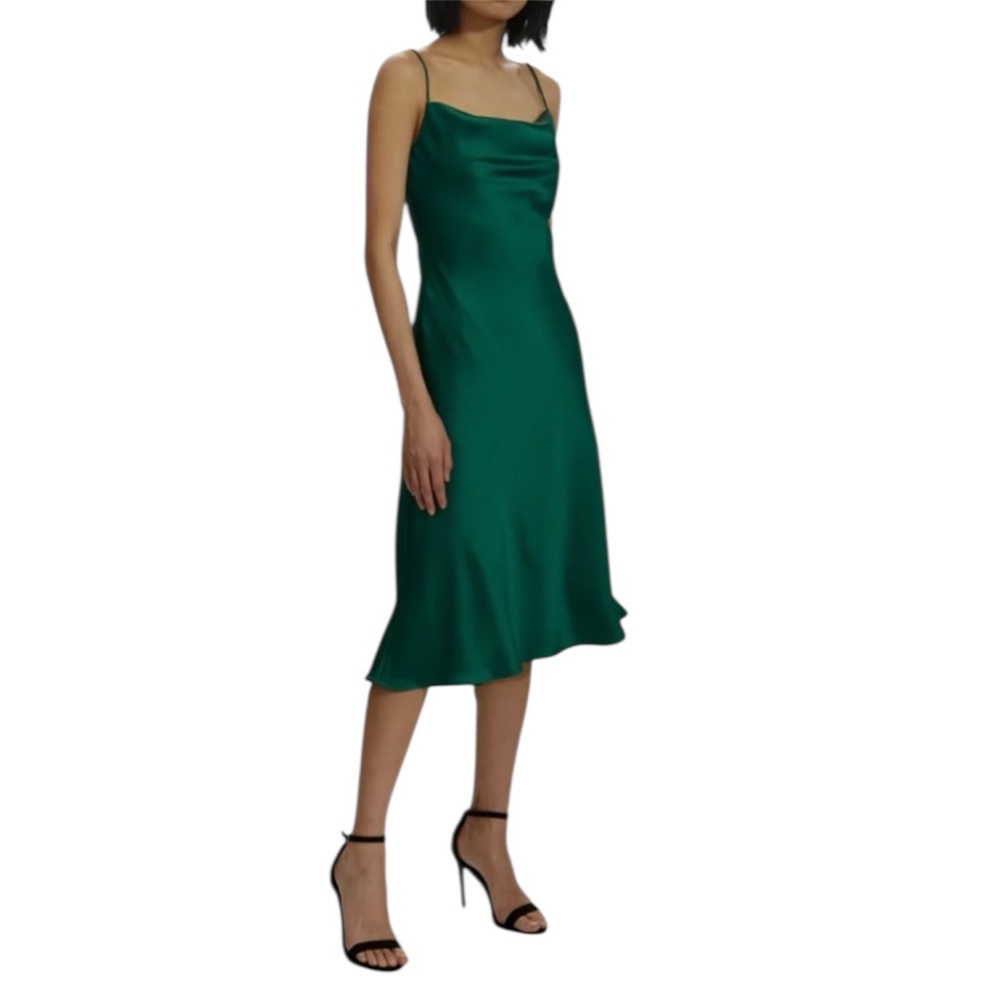 Amsale Green Satin Midi Dress